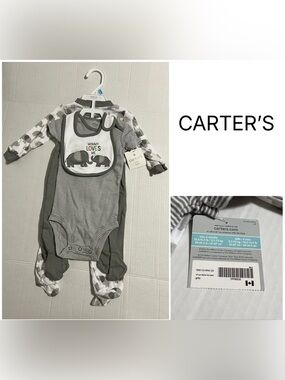 CARTER’S - 6M - NWT - INFANT BOYS 4PC GREY ELEPHANT SET
